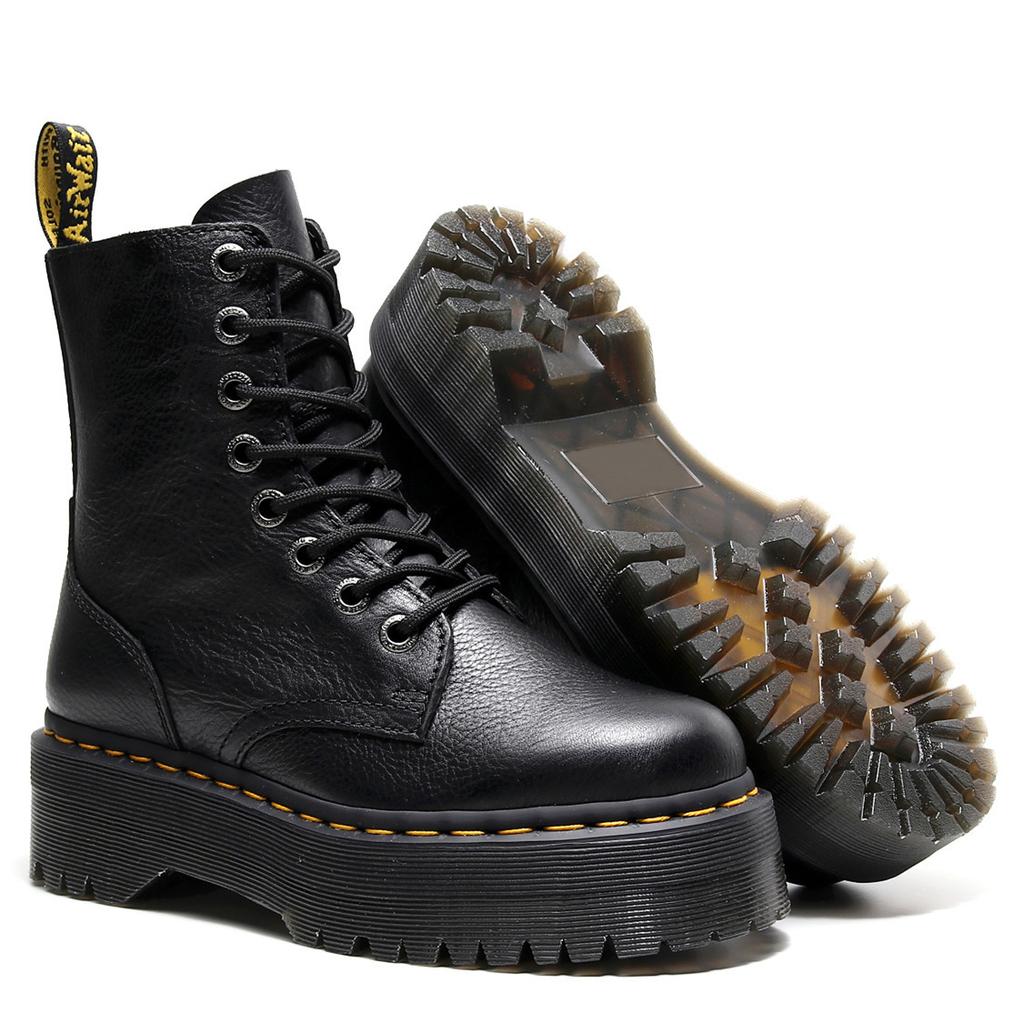 Bottes Martin à semelle épaisse pour femmes, fermeture éclair latérale, motif litchi, bottines, cuir véritable, grande taille, bottes montantes en cuir