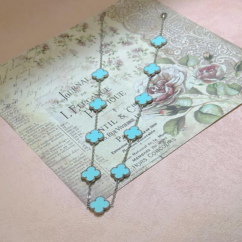 15MM High Version Ten Flower Four-leaf Clover Necklace 18k Double-sided Mother-of-pearl Four-leaf Clover Sweater Chain