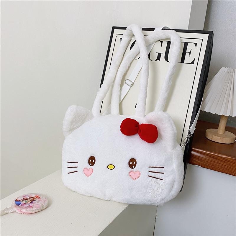 Sac Cabas Peluche Hello Kitty Avec Fermeture Éclair Pour un Usage Quotidien Décontracté