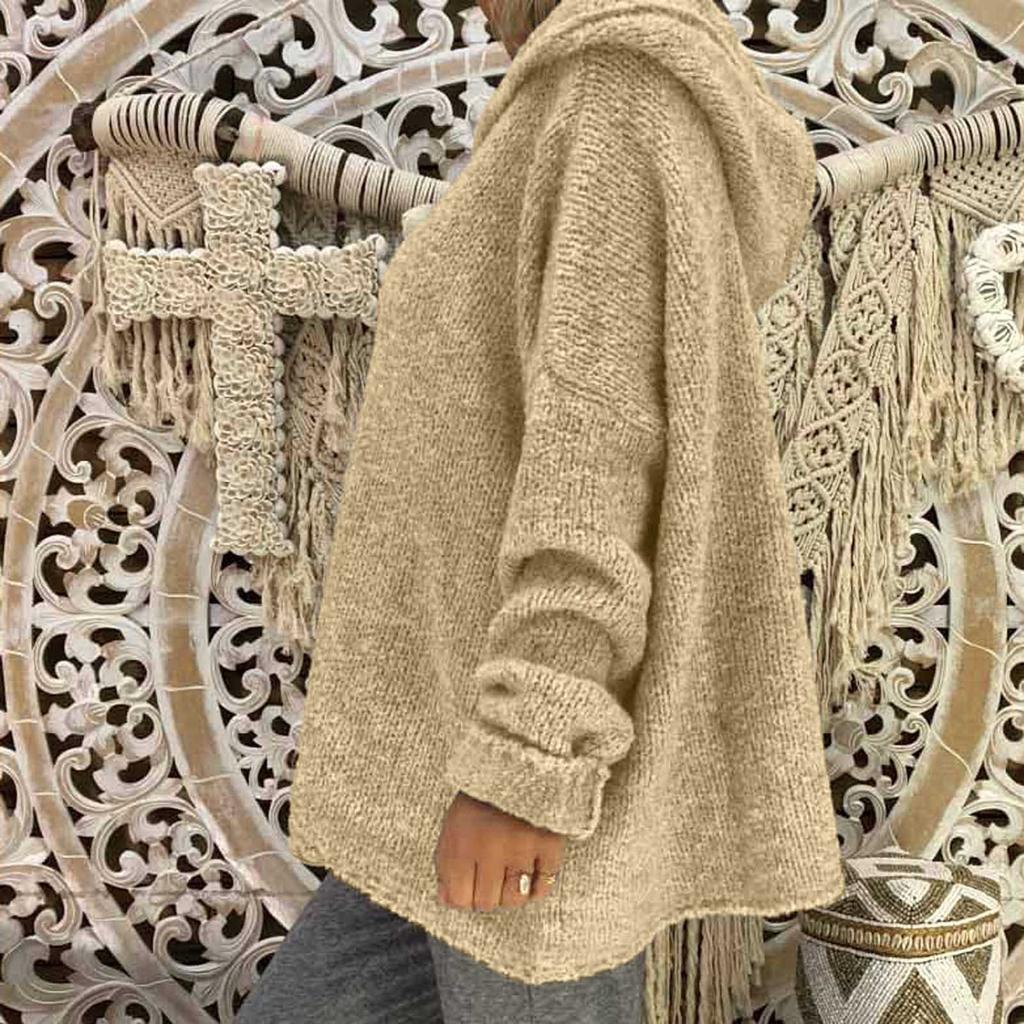 Women Fashion Loose Large Size Solid Color Hood Long Sleeves Sweater Tops