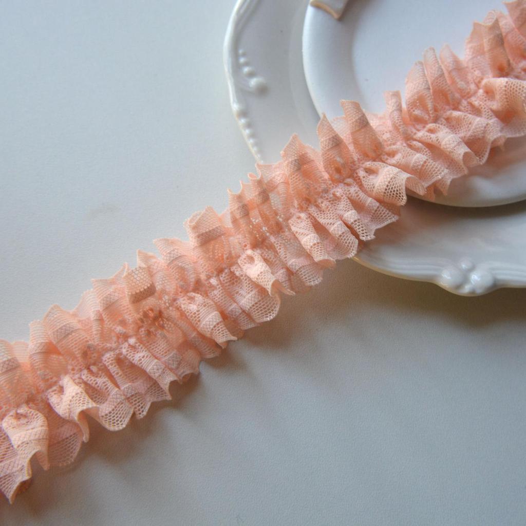4.5cm Double-sided Pink-Green Pleated Lotus Edge Elastic Ribbon for Hair and Card Collars
