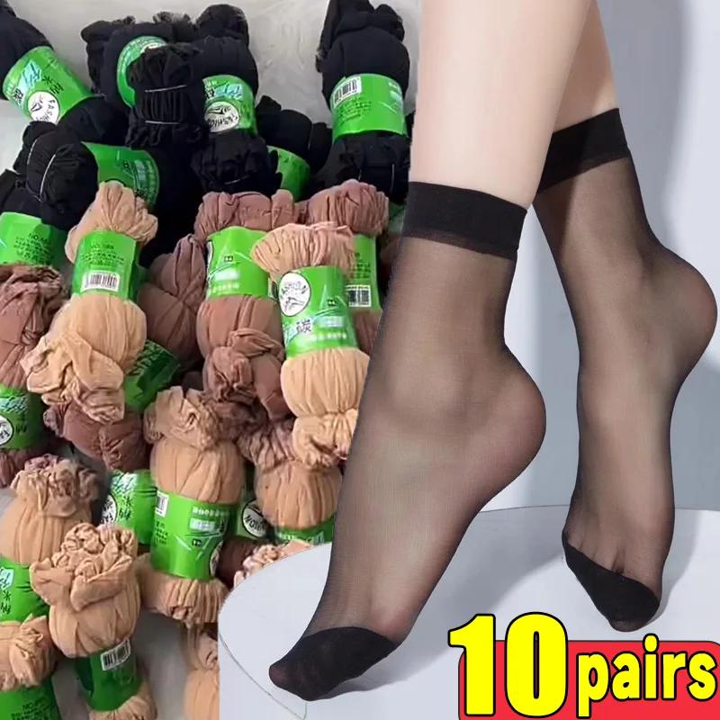 High Quality Women Velvet Socks Pack Female Summer Thin Silk Transparent Black Sock Sexy Ankle Nylon Solid Color Stockings