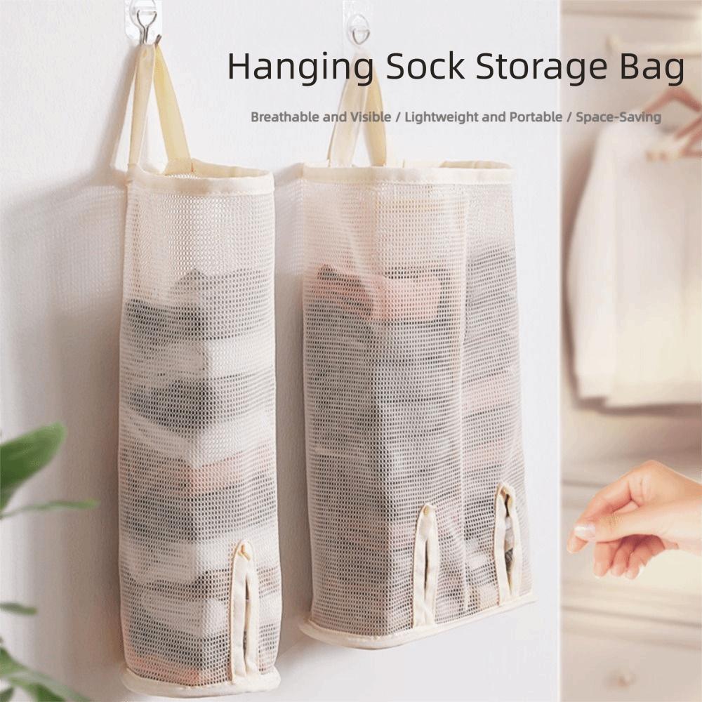 Large Capacity Sock Storage Bag Mesh Pocket Closet Organizer Grocery Bag Holder  Bedroom Storage