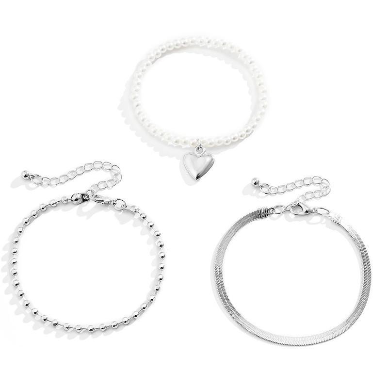 Retro fashion women's pearl love jewelry, simple set snake bone chain bead chain niche bracelet