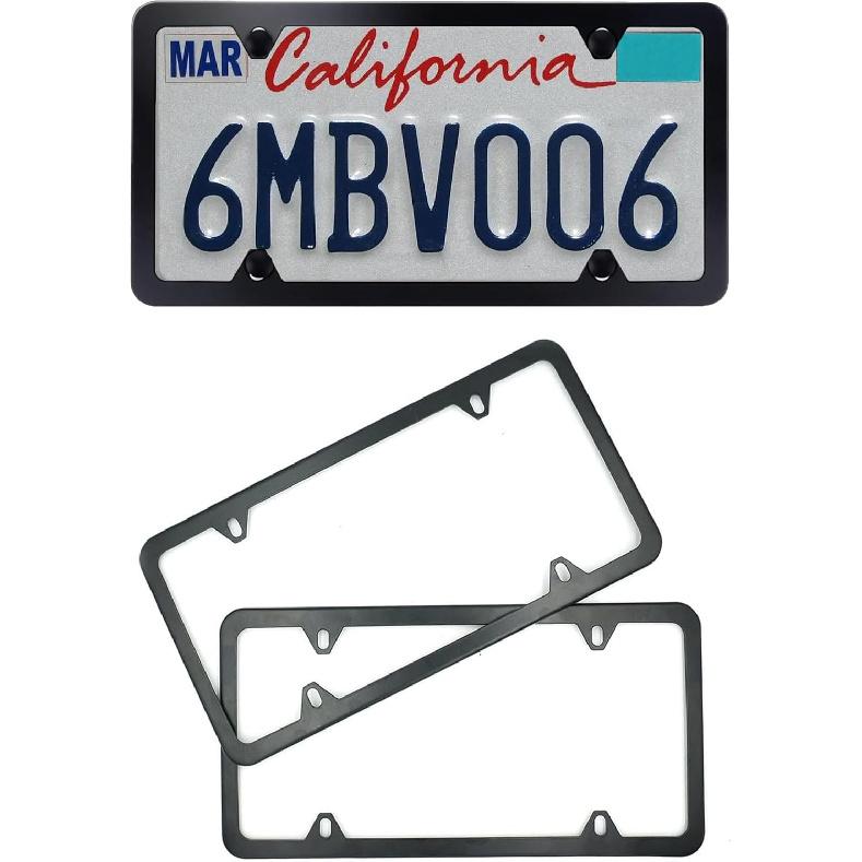 Indeed BUY License Plate Frames Black, 2 Pcs 4 Holes Car Licenses Plate Covers Stainless Steel Holders Frame For Plates With Screw Caps.