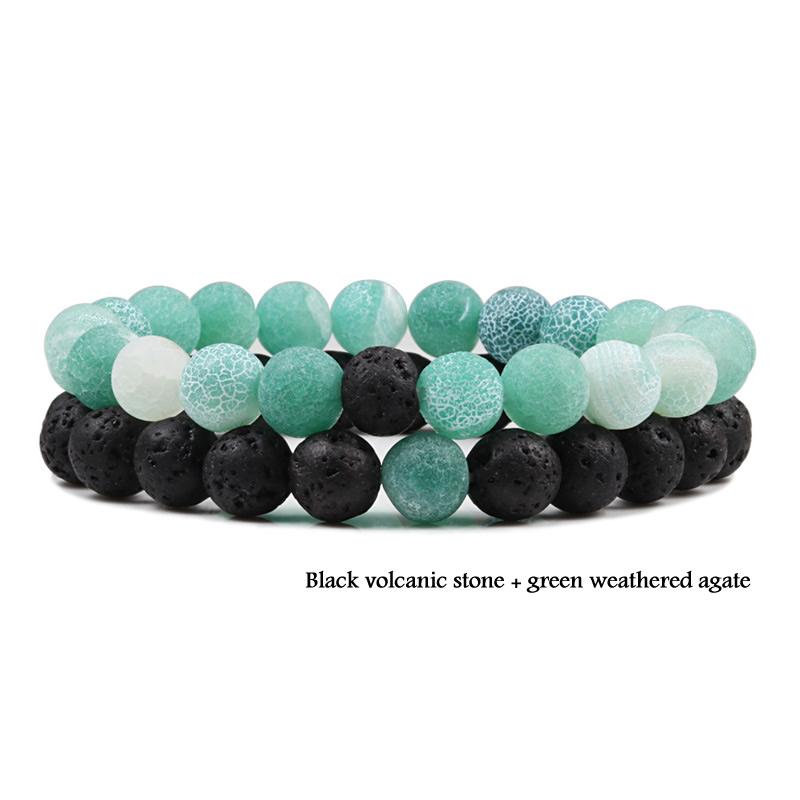 2 pieces/set of natural stone bracelet couple classic black matte blue malachite bracelet, suitable for men and women best gift