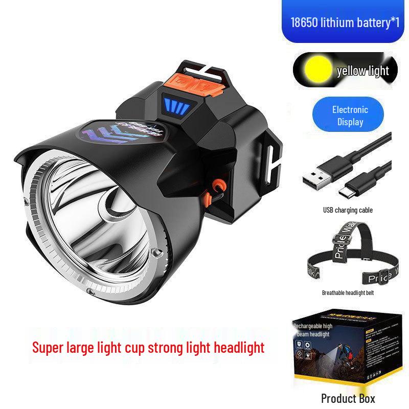 High-Brightness Waterproof Headlamp: Multifunctional, Long Battery Life, Electric Display—Ideal for Outdoor, Emergency, and Fishing Use