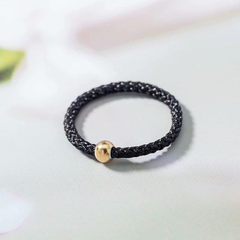 Douyin Style Black Rope Gold Bead Ring for Women & Couples - Xiaohongshu Red Rope Friendship Ring