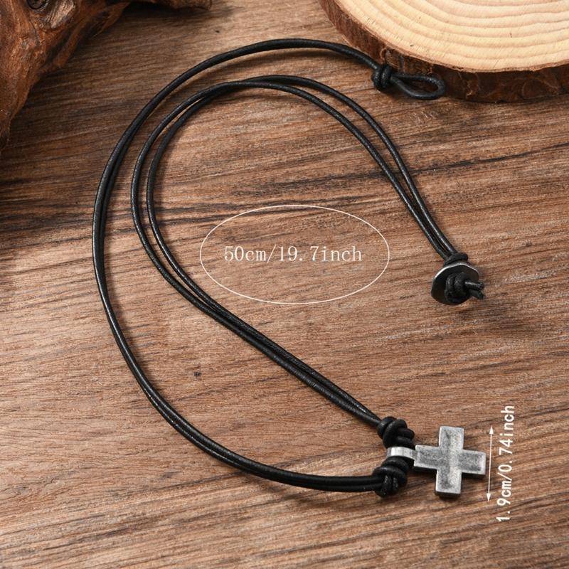 Cowhides Braided Necklace With Crucifix Pendant Adjustable Length Clavicle Chain Accessory Suitable For Men And Women