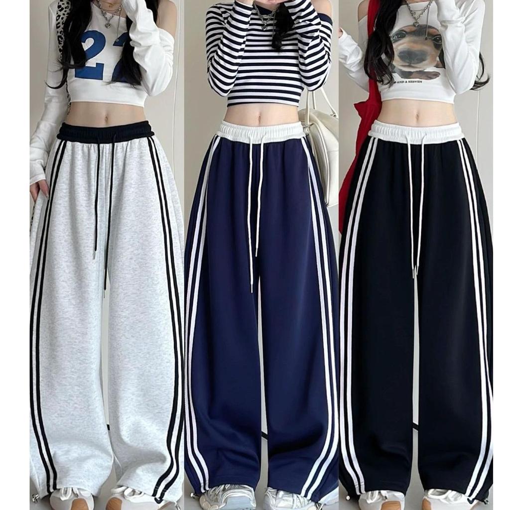 Southeast Asia Exclusive: Women's Retro Color Block Patchwork Sweatpants, Loose Wide-Leg, Lazy Style for Spring & Autumn