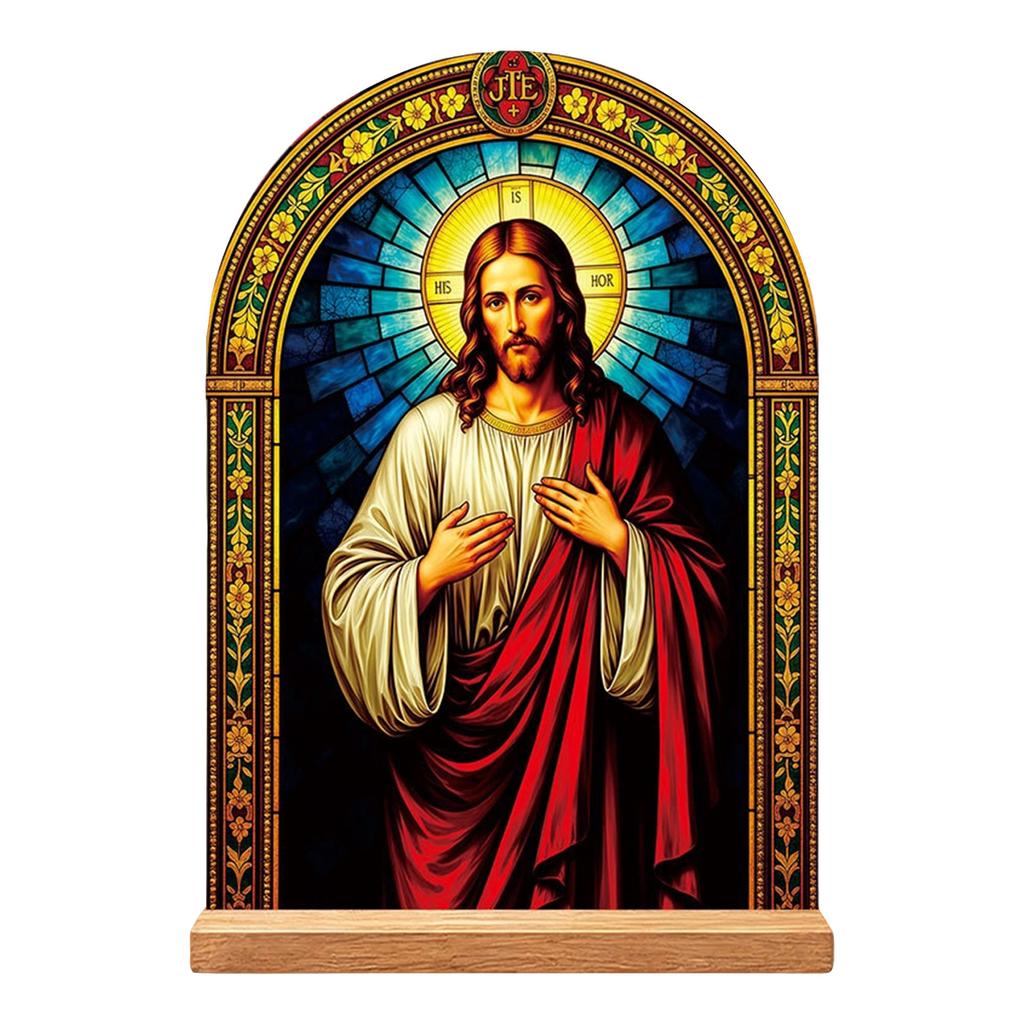 Easter Sacred Heart Tabletop Decoration Faux Glass Acrylic Display for Home Shelf Decor
