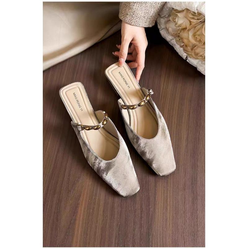 

Новые весенне-летние туфли без каблука с квадратным носком, с сумкой на носке, крутые шлепанцы, женская летняя обувь, толстый каблук, полушлепанцы, одинарные туфли 40 шампанского