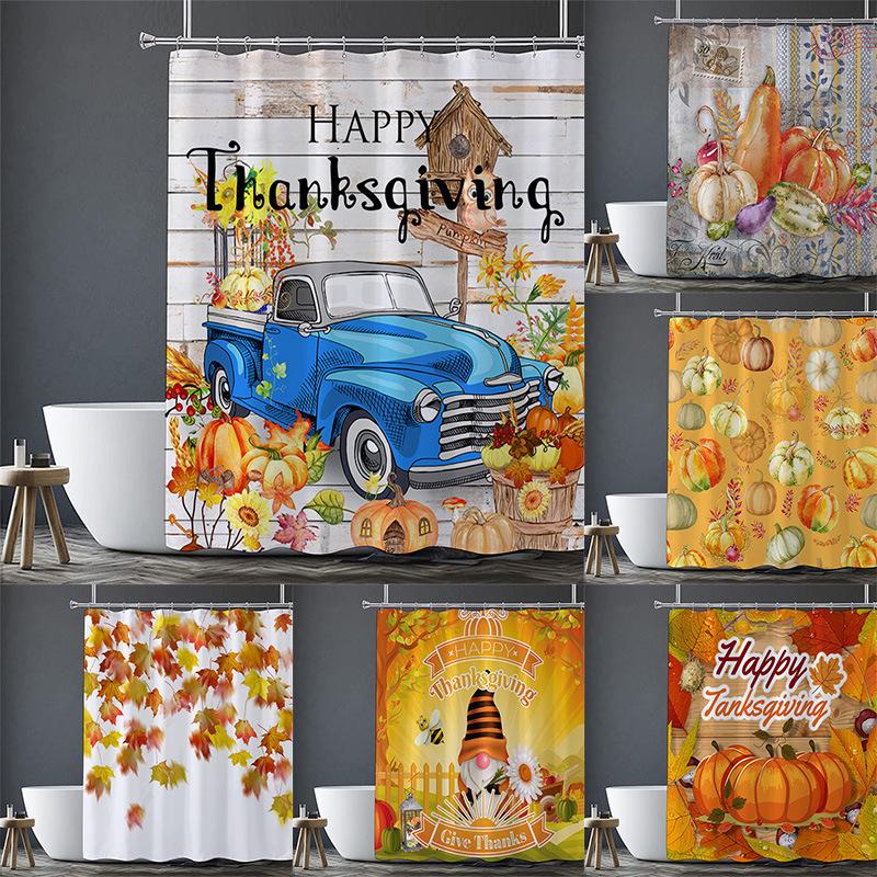 Halloween Maple Leaves Washable Dirt-Resistant Shower Curtain Shower Head Waterproof Polyester Bath Curtain For Home Decor
