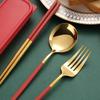 Stainless Steel Portable Tableware Set: Chopsticks, Spoon, Fork - Customizable Student/Outdoor Gift with Logo.
