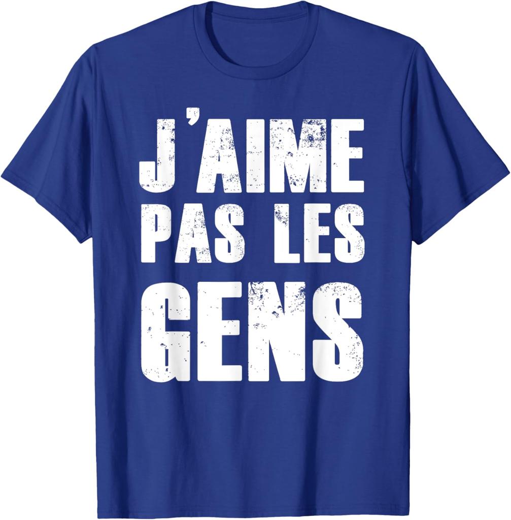 J'aime Pas Les Gens French Introvert Humor Graphic T-Shirt Soft Casual Cotton Tee
