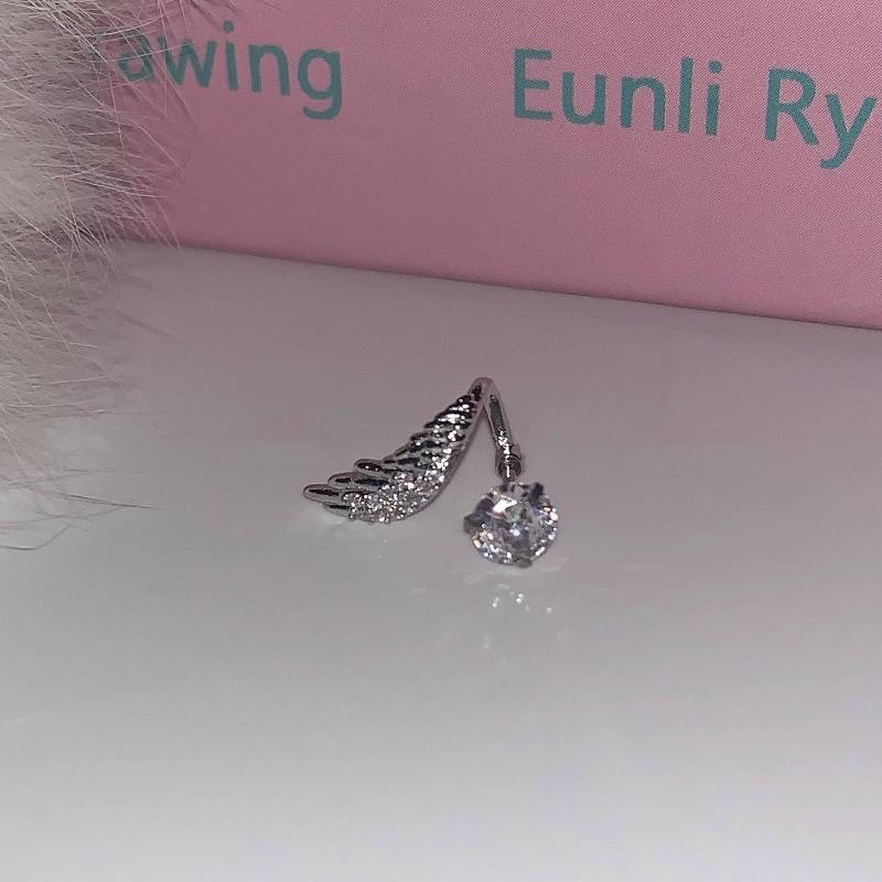 1pcs Silver Ear Bone Nail Earring for Women Stylish Wing Jewelry with Zircon