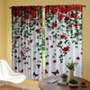 2PC White Red Rose Vine Sheer Curtains - Romantic Floral Butterfly Print Window Drapes for Bedroom Living Room Decor