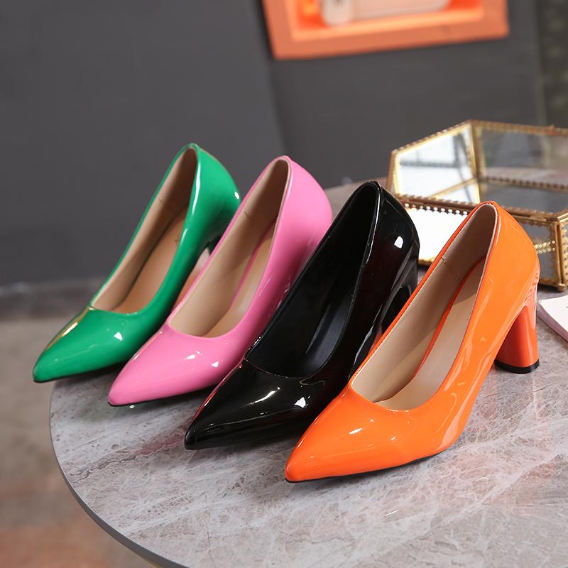 Fashion 45 Plus Size Women's Shoes Spring New Coarse Order Shoes High Heels Korean Version Professional Pointed Toe Mid Heel Work Shoes
