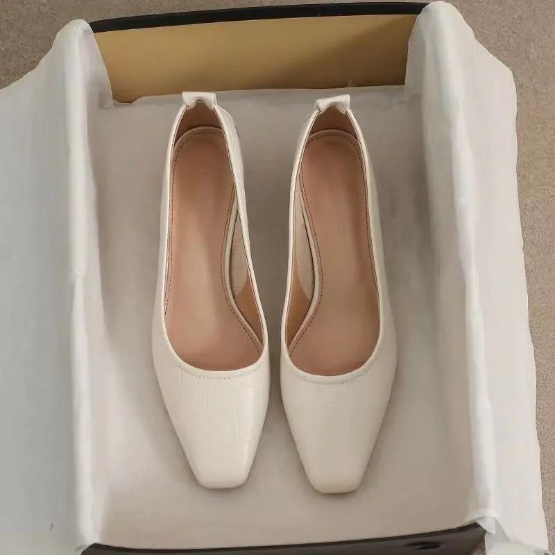 Fashion With Medium Heels Office Block Heel Square Chunky Shoes for Women Woman Pumps Toe Spring Summer 2025 Non Slip Luxury Brand Trend