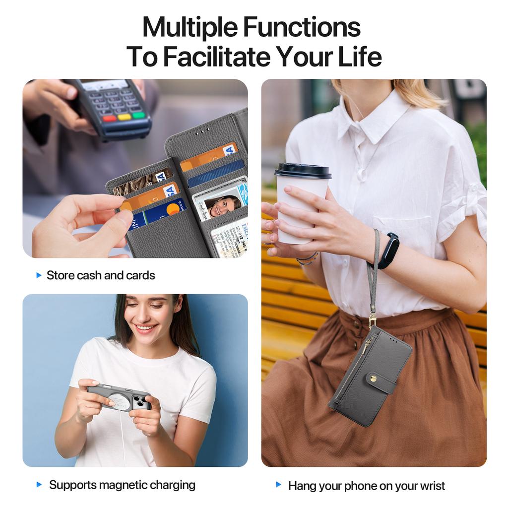 Premium Cow Leather Wallet Case for iPhone Air 17 16 15 Pro Max Detachable Magnetic Charging Phone Cases 17 Protective Cover