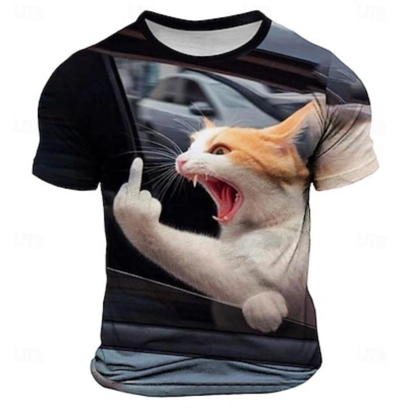 Men's Cat Funny T Shirt Short Sleeve T shirt 3D Print Crew Neck Shirt Fashion Daily Street Summer Spring Clothing