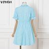 VONDA Summer Women Stand Neck Floral Print Holiday Casual Pleated Dress