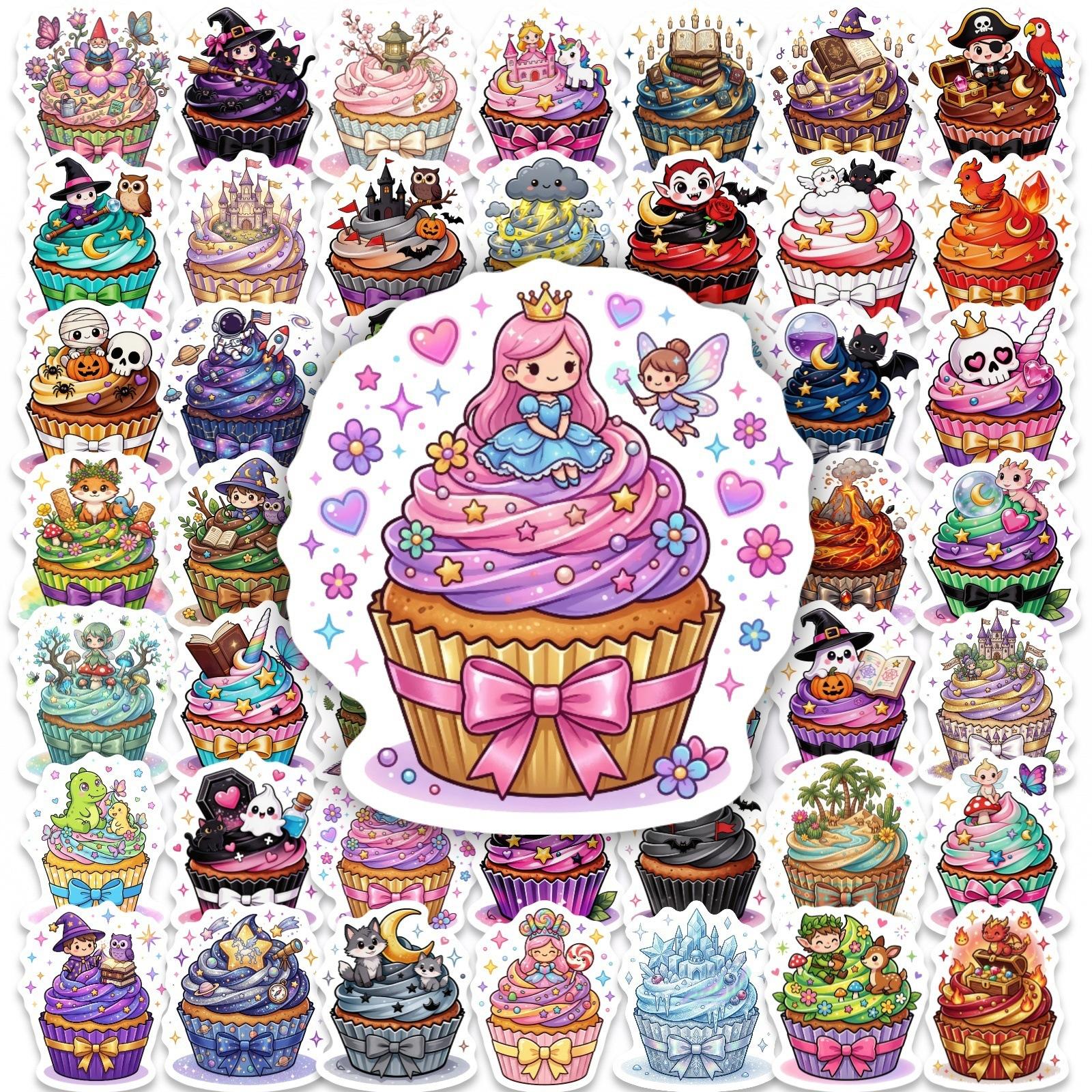 

50 Pcs Cartoon Magic Cake Stickers, No Repeat Waterproof Decals for Phone Stationery Box Lunch Box Skate Helmet Suitcase Desk