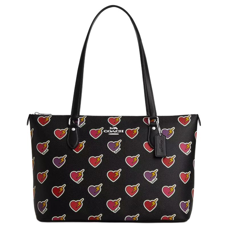 

COACH Gallery 37 Heart-Shaped Bolt Print Zipper Closure Tote Bag Tote Bag Shopping Bag Artificial Leather Hand-held Shoulder Bag Large Women s Black чорний