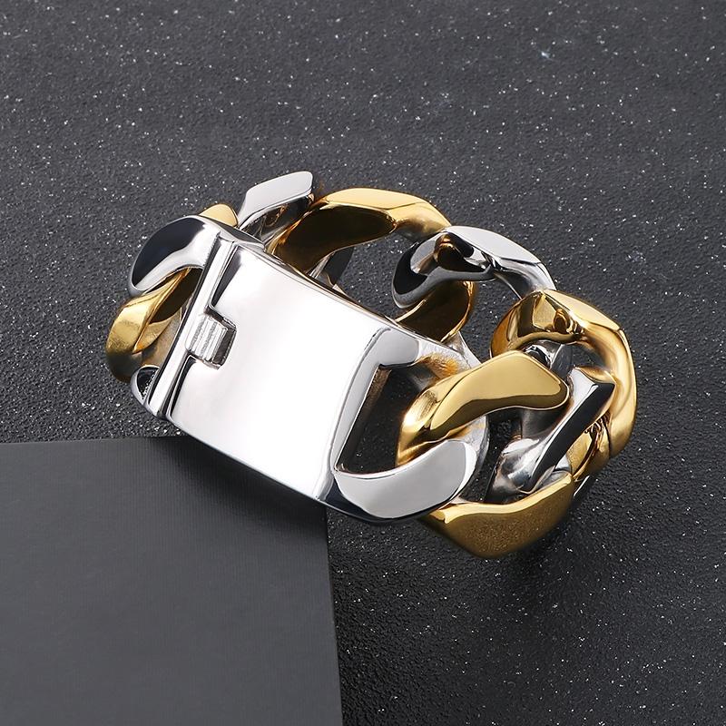 Domineering Flat Cuban Chain Bracelet Men‘s 30MM Chunky Stainless Steel Jewelry Shiny Exaggerated Rectangular Accessory