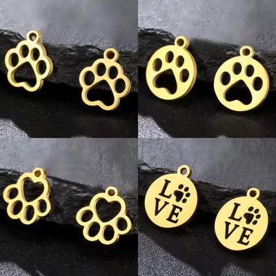 Cazador Stainless Steel Dog Cat Paw Footprint Charms for DIY Jewelry Making Cute Animal Pendant for Bracelet Earrings Necklace