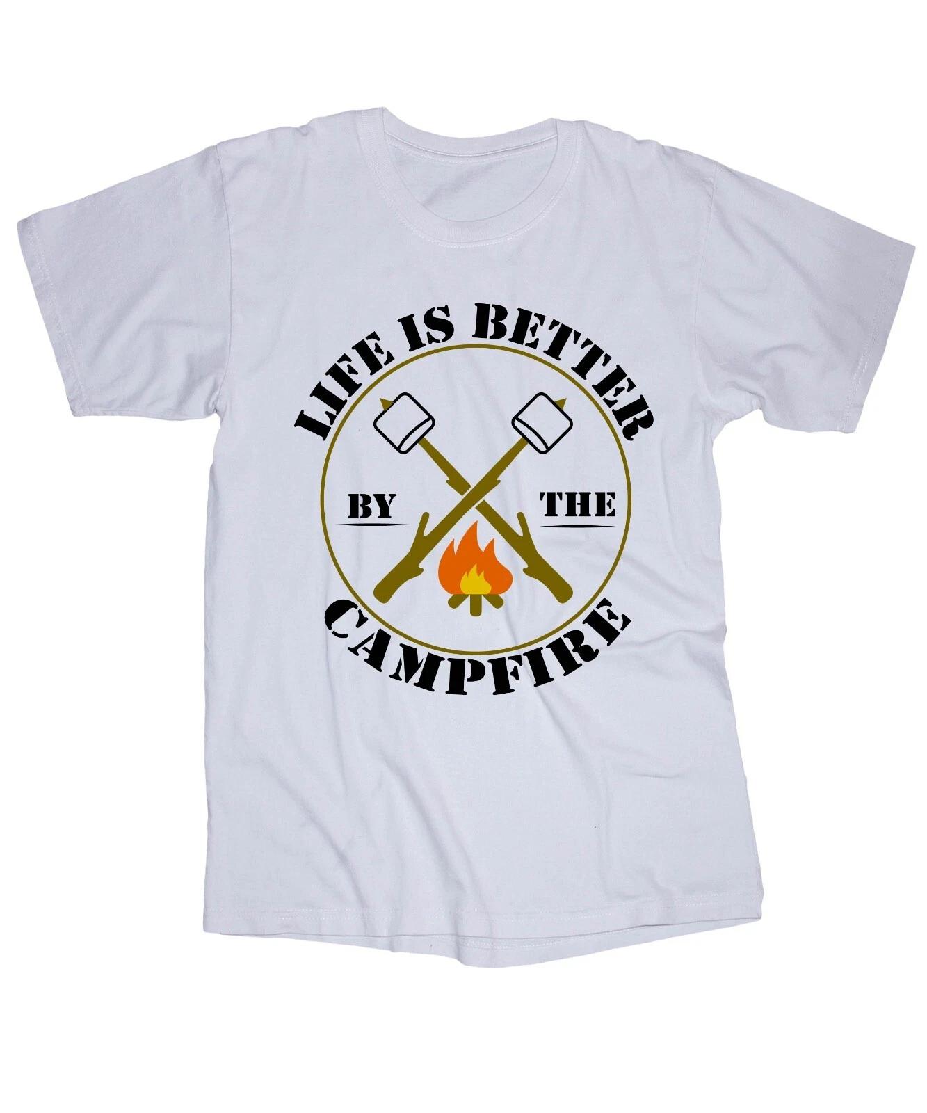 Life is better by the Campfire white T-shirt outdoor living River Boating Lake S