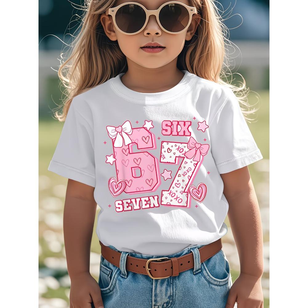 Pink ice cream print children s T-shirt, casual and stylish children s T-shirt top. 100