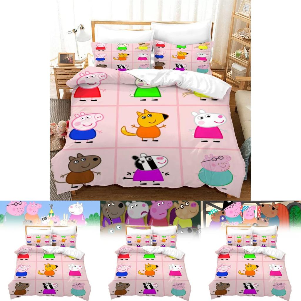 Peppa Pig 3D Digitaldruck Bettbezug Kissenbezug Set für Kinder Schlafzimmerdeko