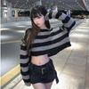 Gothic Ladies Sweater Crew Neck Long Sleeve Striped Cropped Knit Sweater Y2K Sexy Top Off-the-shoulder Zipper Design New Fashion