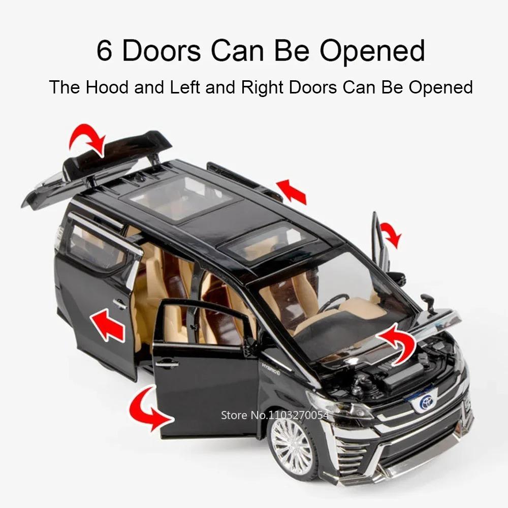 Scale 1:24 Vellfire Carmy Model Car Toy Metal Diecast Music Light Pull Back Models Toys Doors Opened Vehicle Kids Ornaments Gift