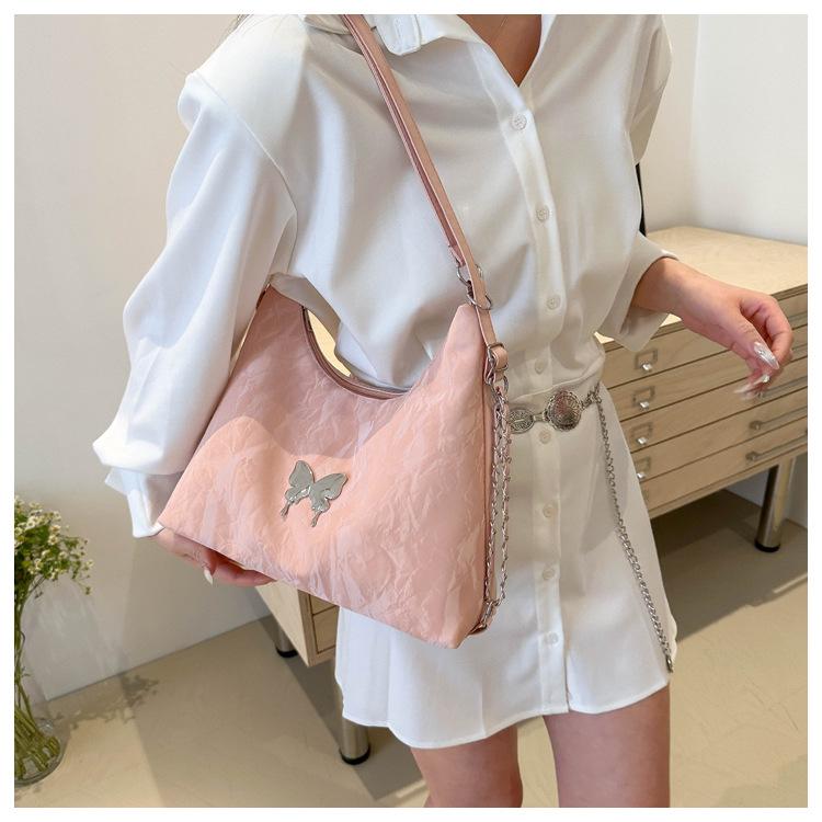 Women's Faux Leather Bucket Bag, Double Strap Butterfly Texture Shoulder Crossbody Purse, Soft Handbag with Phone Pocket