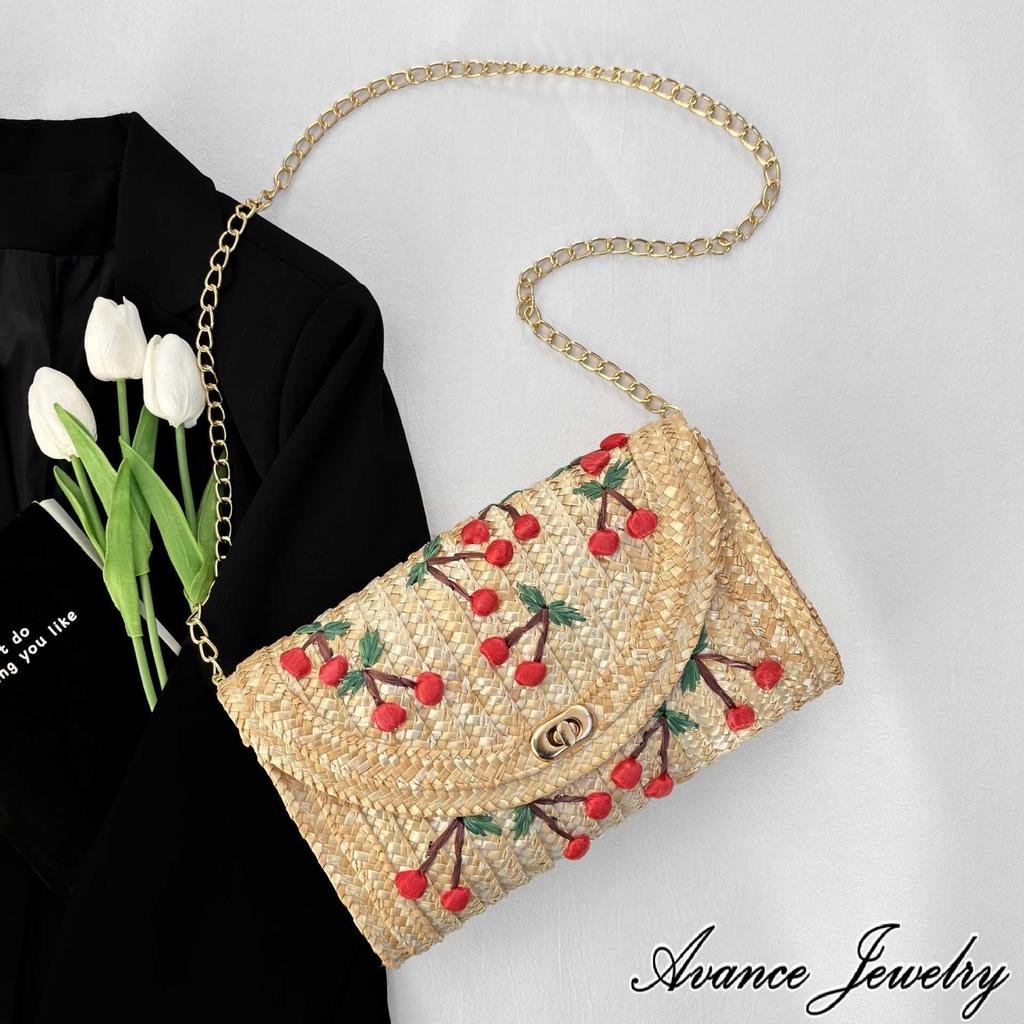 Sac Panier AVANCE, Sac à Chaîne, Sac Bandoulière, Sac à Épaule, Pochette, Cerise, Banane, Pour Femmes (Cerise)