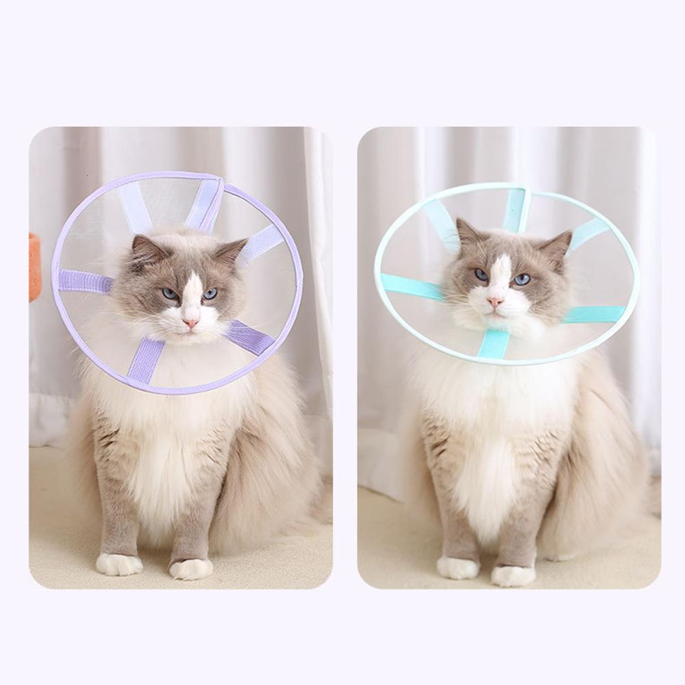 Conical Collar for Cats in Transparent Mesh, Light and Breathable Pet Recovery Collar, Adjustable Anti-lick Head Cone with Cat Clamp,