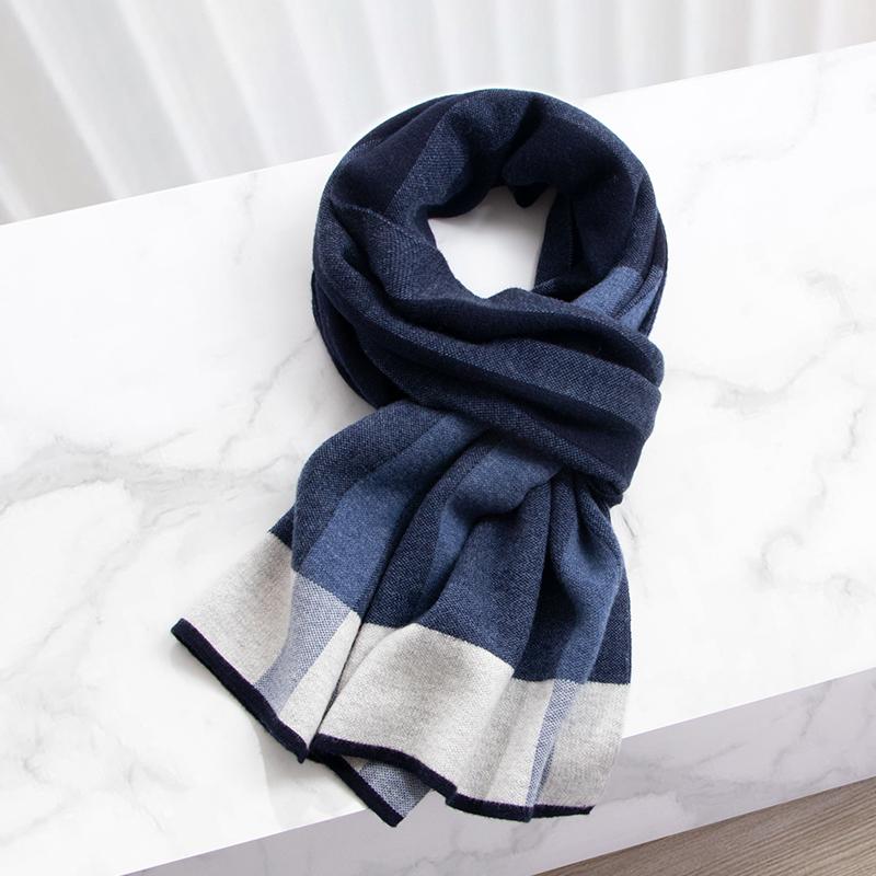 100% Wool Scarf Men Winter Warm Neck Scarves Classic Business Designer Scarf Shawls Luxury Striped Plaid Blue Foulard Hommes