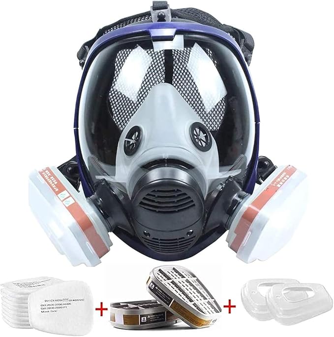 Full Face Respirator Mask with Filters, Anti-Fog Anti-Gas Anti-Dust Respirator, Gas Mask for Painting Spraying