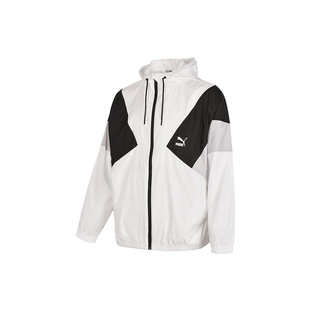 PUMA Color Block Logo Print Zip-Up Hooded Jacket Men Jackets Black White 538603-02