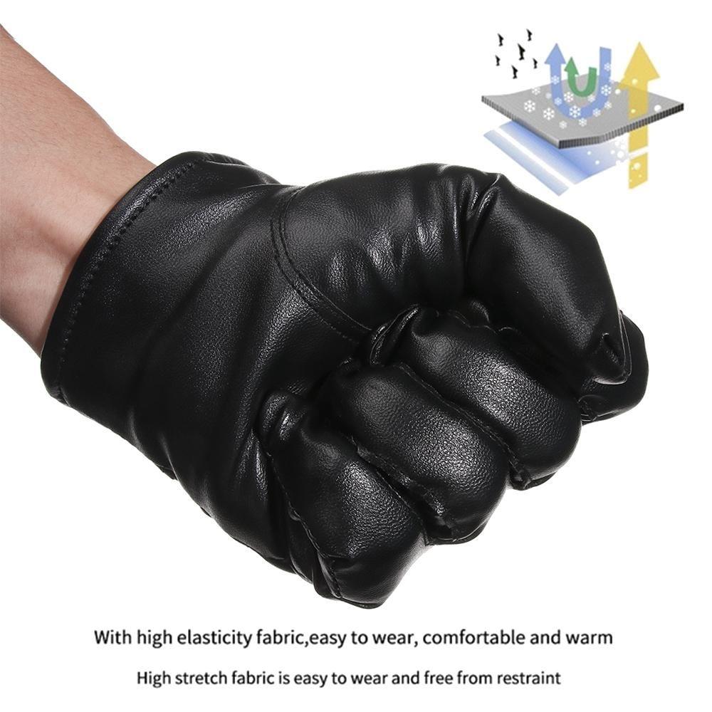 Winter Leather Thermal Warm Windproof Gloves Black Gloves Touchscreen Anti Slip Mittens