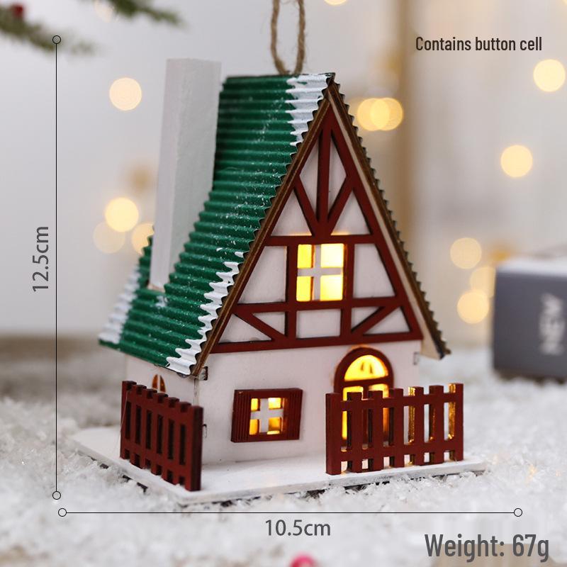 Creative Christmas Tree Decor: Wooden House Ornaments & Family Pendants