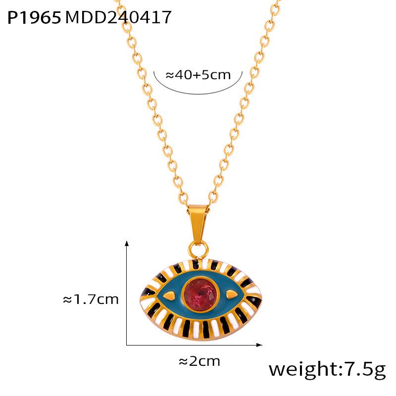 Bohemian Devil's Eye Pendant Necklace in Enamel & Titanium Steel with Rhinestones for Women