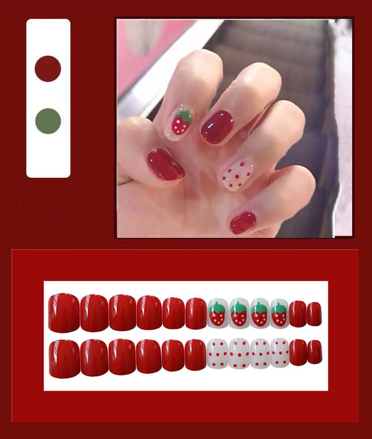 

Strawberry Red Detachable Nail Art False Tips - Wearable Spring/Summer Design