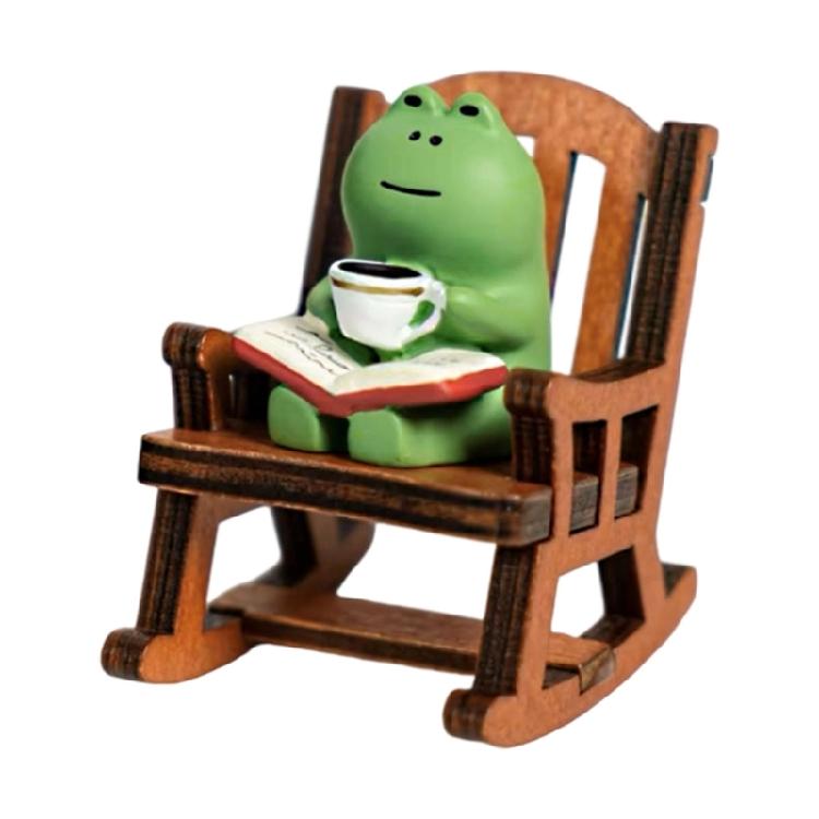 Cartoon Resins Coffee Frogs with Rocking Chair Miniature Decoration Ornament Perfect For Students And Collectors Gift