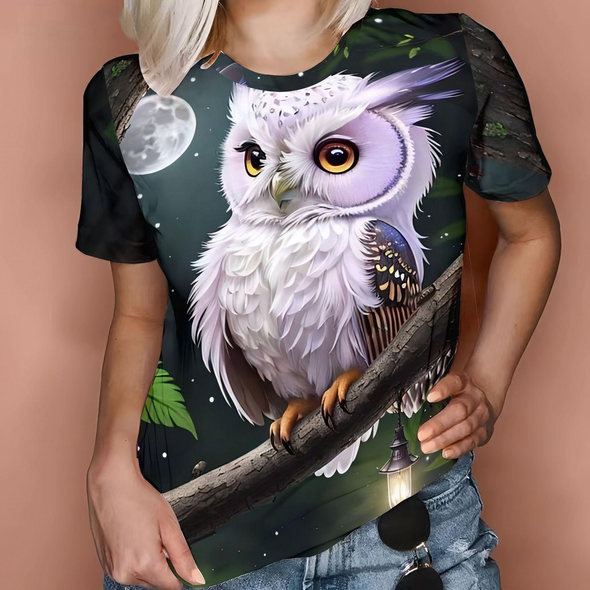 

Удобные футболки с принтом совы, винтажные топы с короткими рукавами, женская летняя повседневная футболка с круглым вырезом 5XL