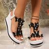 Fashion 2025 Summer Women's Fashion Bow Design Fish Mouth Casual Sandals Shiny Open Toes Comfortable Versatile Beach Wedge Heel Sandals