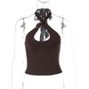 2025 Summer New Fashion Sexy Lace-up Fashionable Cut Out Vest off-the-Shoulder Sneaky Design Pure Color Sling Women