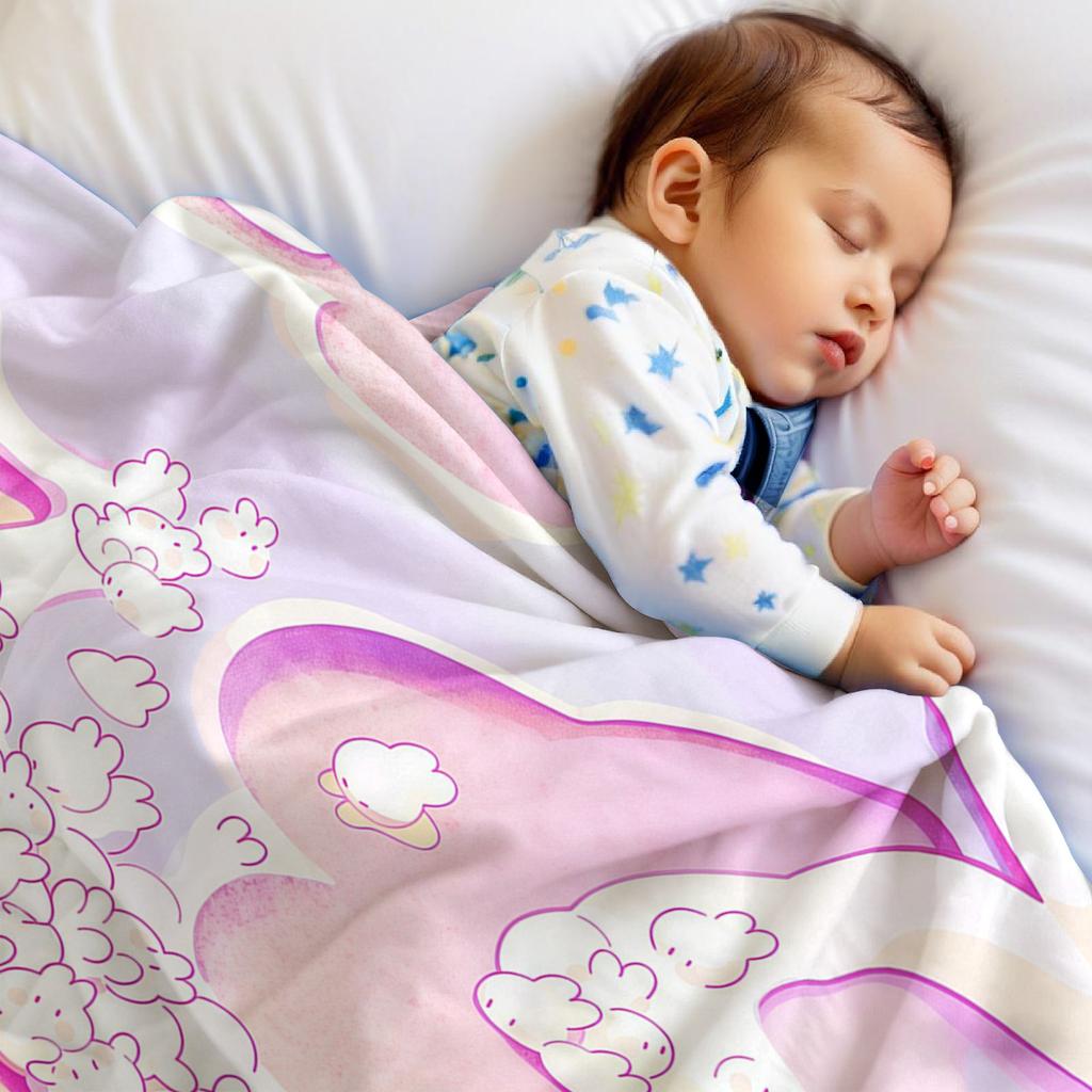 Pink Purple Bunny Wave Lightweight Microfiber Soft Christmas Fleece Blanket Warm Cozy Throw For Sofa Office Travel All Season